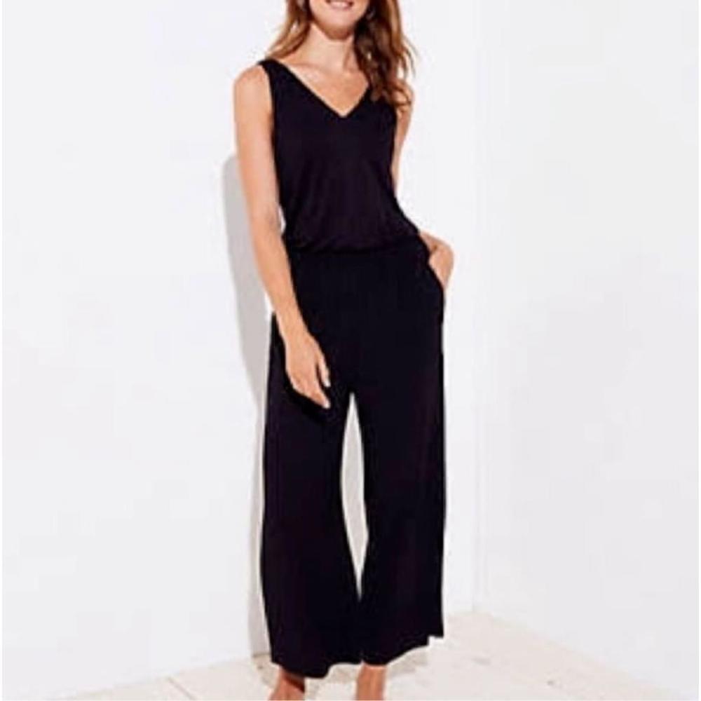 Loft Black Vneck Drawstring Waist Sleeveless Tank Jumpsuit Size 4 NWT